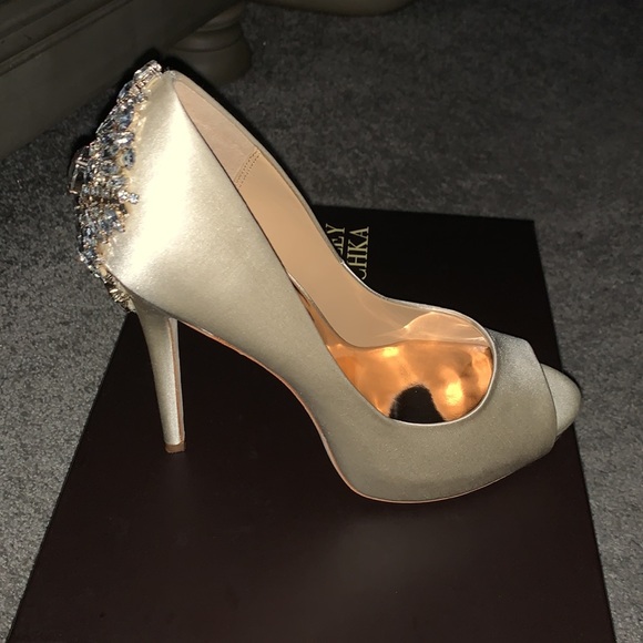 Badgley Mischka Kiara Embellished Peep-Toe Evening Pumps - Picture 3 of 8